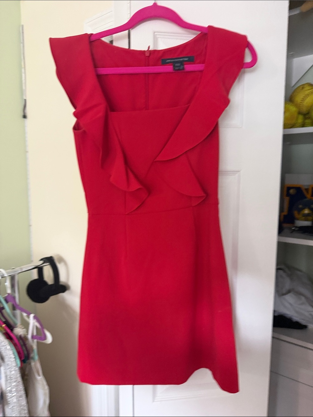 French connection. Red Ruffle Front Sheath Dress - Women's